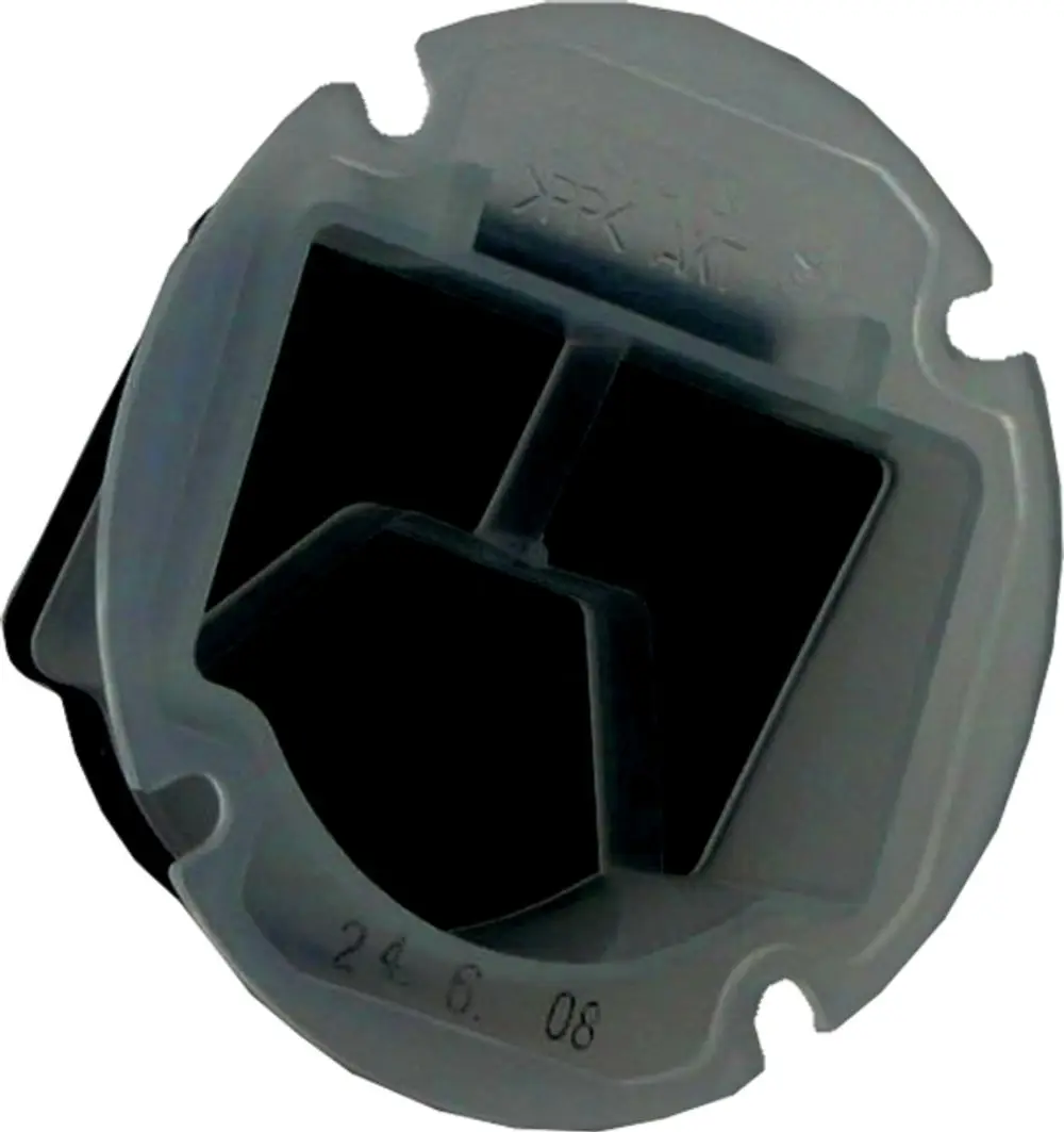 Rückflussverhinderer von Wolf in transparenter Ausführung. Das Produkt zeigt eine runde Form mit internen Abschnitten und erkennbarem Logo. Ideal für die Installation in Rohrleitungen.